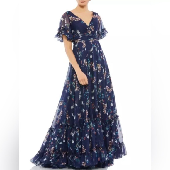 MAC DUGGAL FLORAL EMPIRE WAIST CHIFFON GOWN DRESS sz 4 NEW $498 floral - Picture 3 of 17